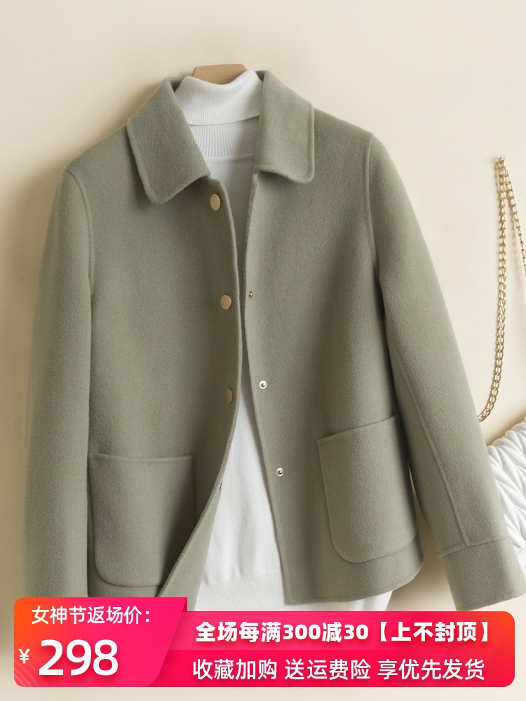 2019 new double-sided cashmere coat female brief paragraph small high-end 100% pure wool woolen cloth Hepburn wind coat