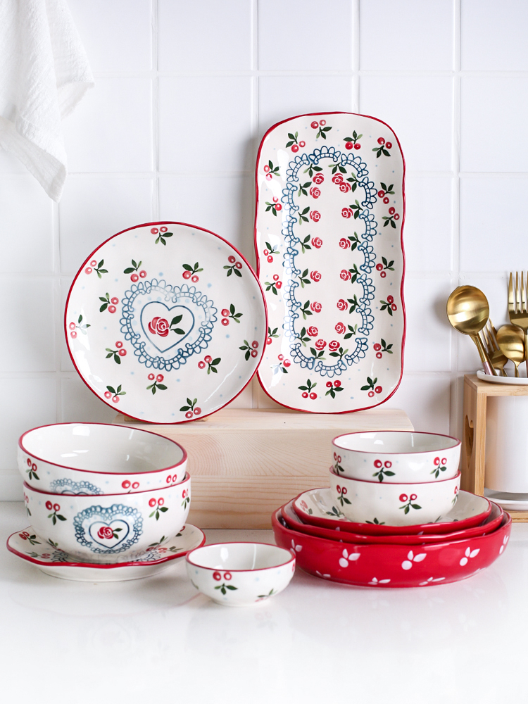 Sichuan in A lovely cherry ceramic tableware home to eat noodles bowl of soup bowl creative dish dish dish fish dish A - 22