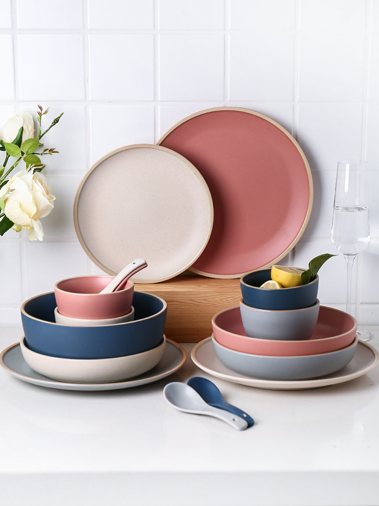 Sichuan island house morandi Nordic matte enrolled porcelain tableware dishes suit dishes household combined creative simple Japanese