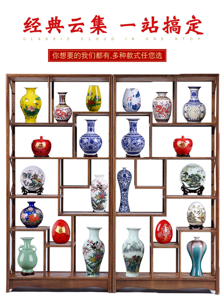 Porcelain of jingdezhen ceramics vase furnishing articles flower arranging rich ancient frame furnishing articles floret bottle of blue and white Porcelain decoration arts and crafts