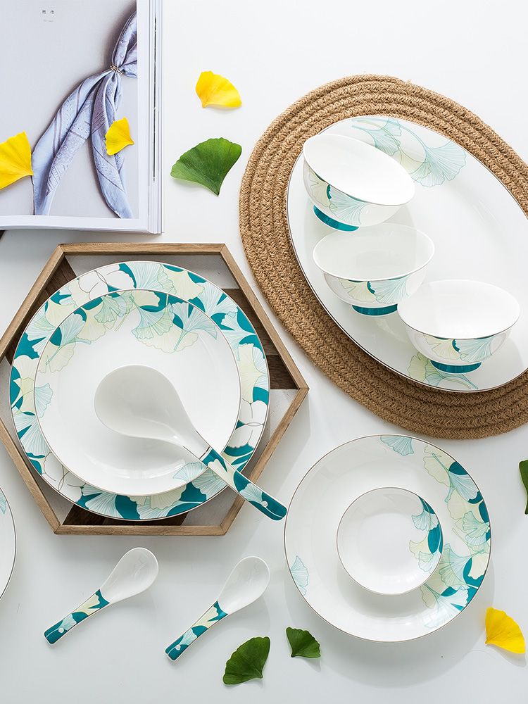 Jingdezhen tableware suit Korean dishes suit creative household ceramic bowl European - style ipads porcelain bowl chopsticks plate