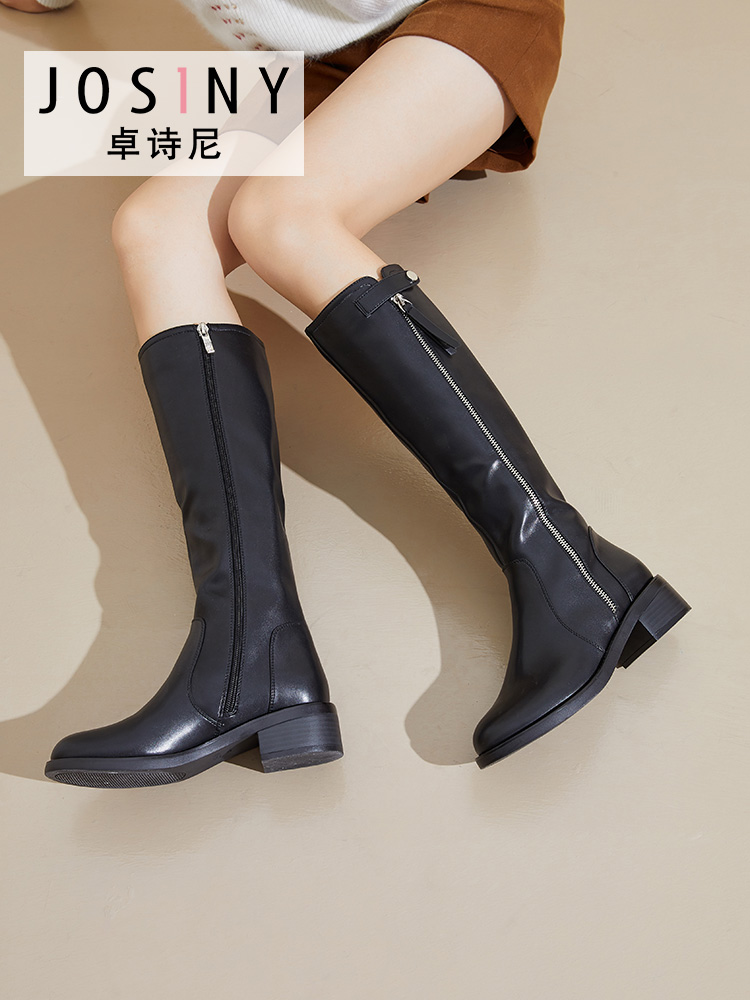 zhuoshini, autumn and winter, tall, short, white knight, horse boots, long leather boots, women's shoes, 2019, new style, no more than knee