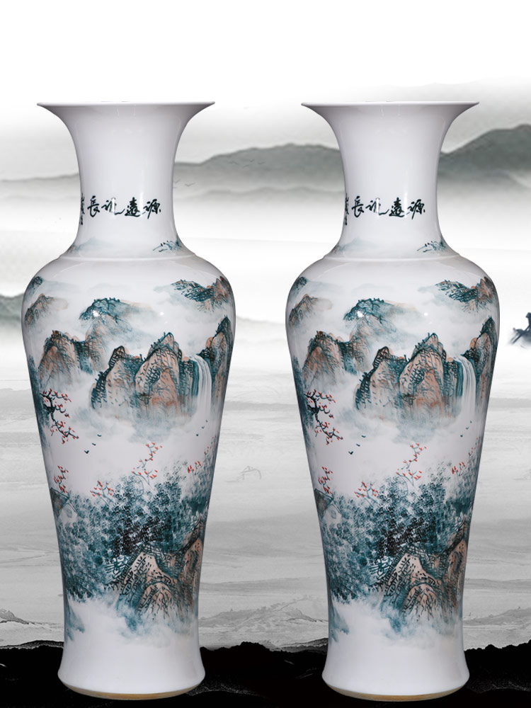 Jingdezhen ceramic hand - made landscape painting fish large vases, furnishing articles sitting room floor decoration for the opening of the new Chinese style gifts