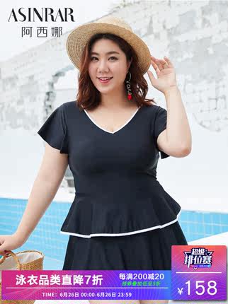阿西娜新款黑色泳衣女露背连体性感显瘦大码胖MM泳装-tmall.com天猫