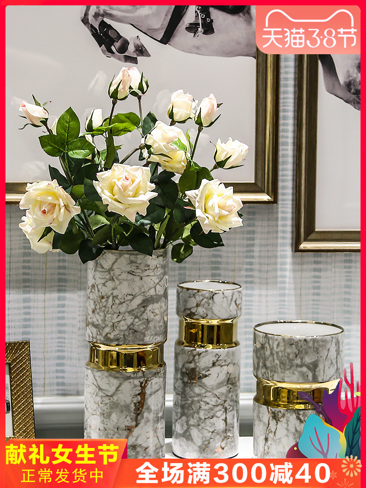 Jingdezhen light key-2 luxury ceramic vase mesa golden waist flower arranging hotel household soft adornment sitting room furnishing articles
