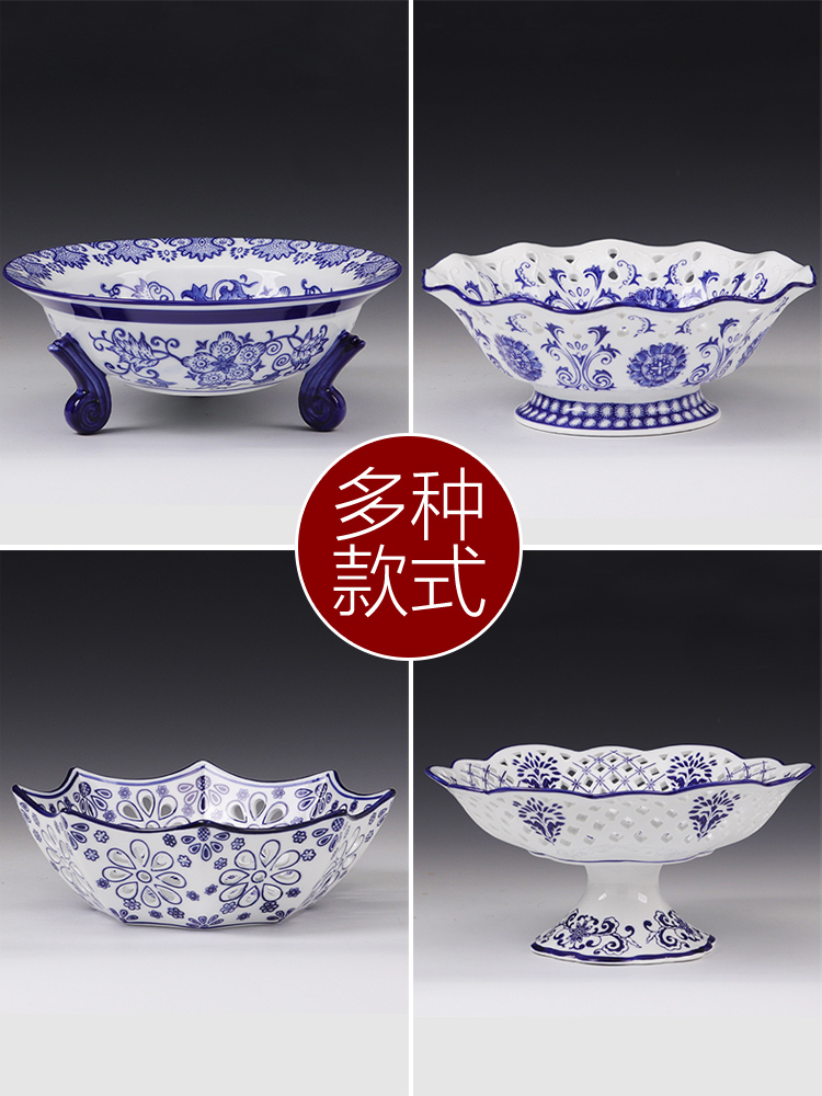 Vintage blue and white porcelain ceramic fruit bowl furnishing articles for tray table dry fruit tray was creative household classical household ornaments