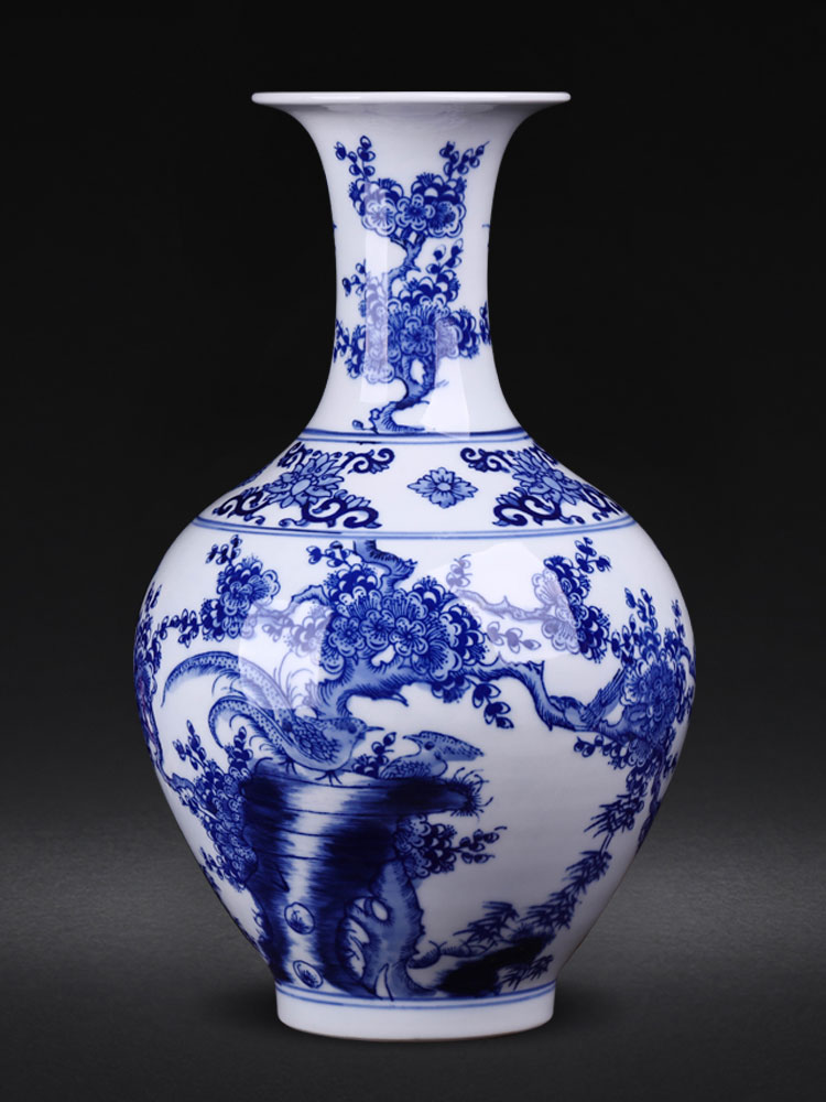 Jingdezhen ceramics hand - made archaize sitting room place, blue and white porcelain vase flower arranging Chinese style household decorative arts and crafts