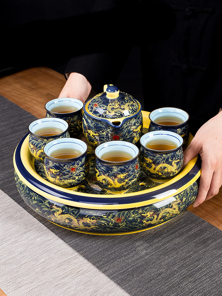 Jingdezhen tea set suits for domestic high - grade double kung fu tea set ceramic teapot teacup tea tray of a complete set of tea