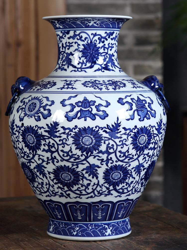 Jingdezhen ceramics furnishing articles antique blue and white porcelain vases, flower implement new sitting room of Chinese style household craft ornaments