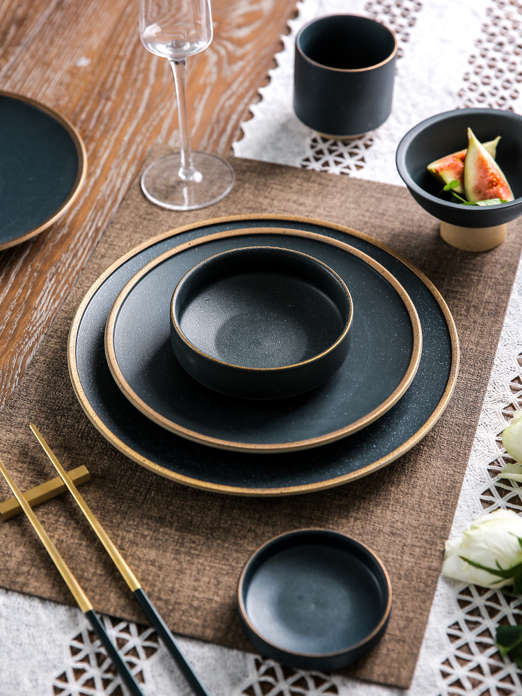 Sichuan island house European restaurants characteristic style of placer gold edge grinding ceramics tableware dinner plate creative household of bread and butter plate