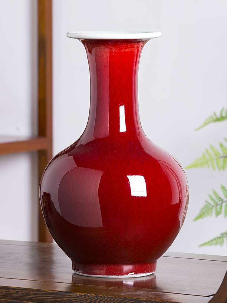 Jingdezhen porcelain ceramic ruby red vase flower arranging new Chinese style household furnishing articles rich ancient frame sitting room adornment ornament