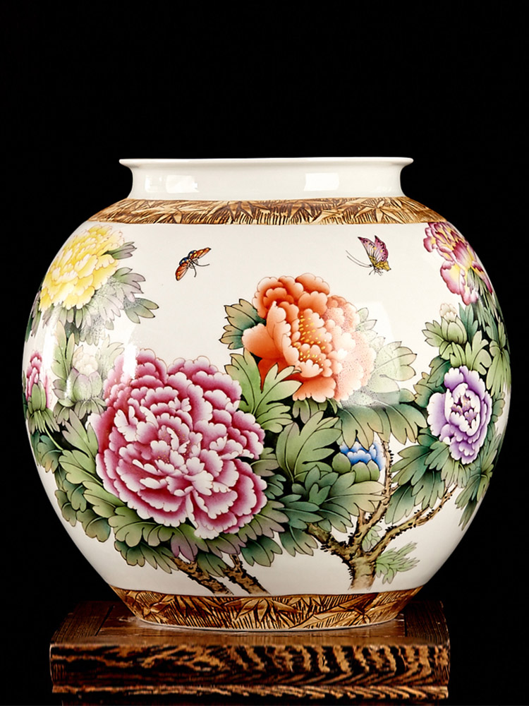 Jingdezhen ceramics by hand draw pastel peony vases, flower arranging big pot - bellied as cans Chinese style furnishing articles, the sitting room