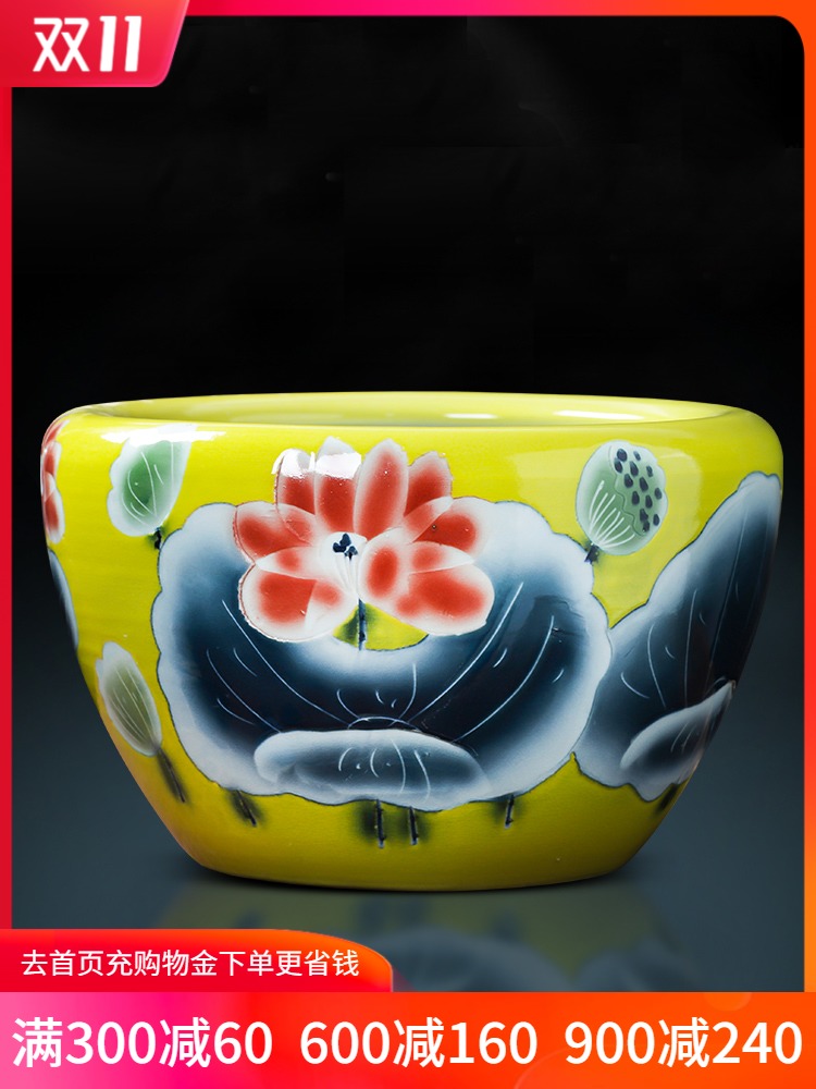 Jingdezhen ceramic aquarium pet gold fish tank water lily basin bowl lotus lotus cylinder cylinder tortoise GangPen sitting room place the flood water