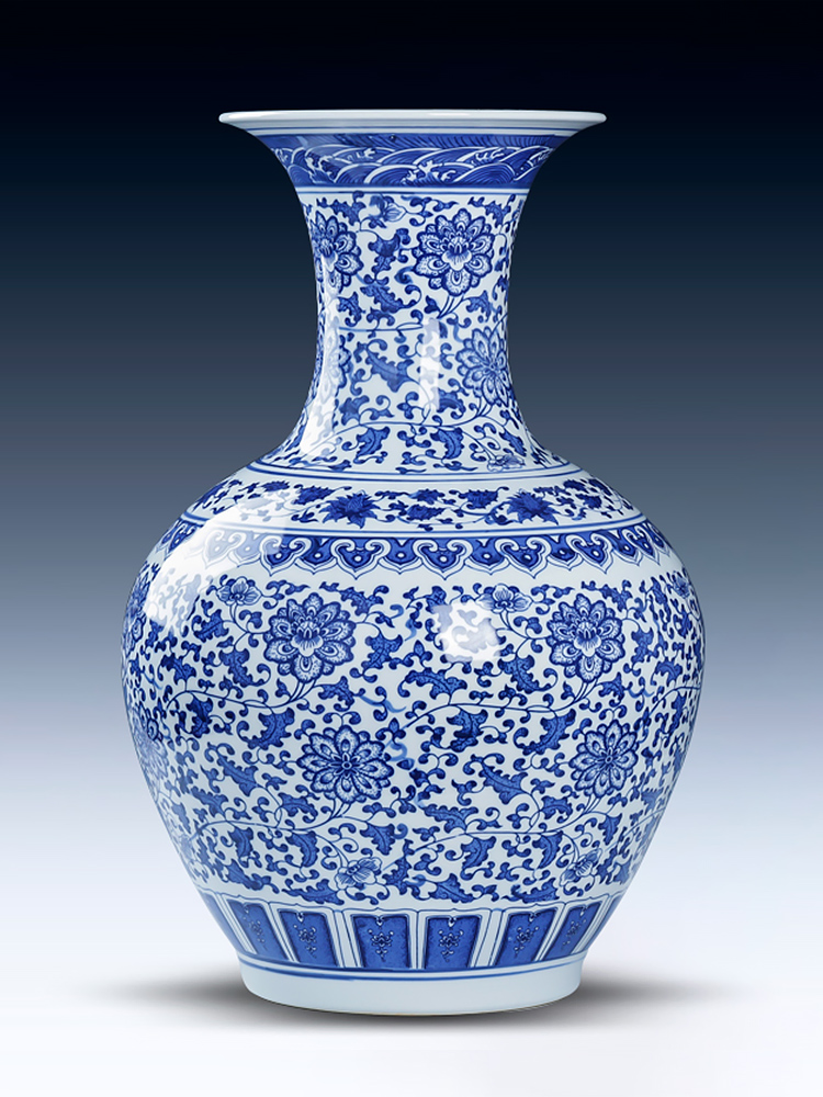 Blue and white porcelain of jingdezhen ceramics big vase high ground large flower arrangement sitting room adornment of Chinese style household furnishing articles
