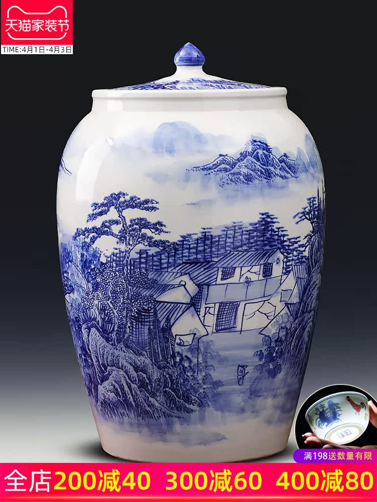 Jingdezhen ceramic barrel with cover ricer box tank cylinder 50 kg insect - resistant seal storage tank