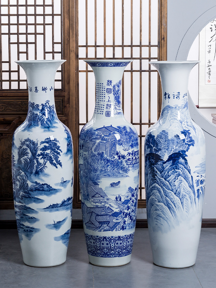 Jingdezhen ceramics hand - made qingming scroll king of blue and white porcelain vase sitting room floor furnishing articles ornaments