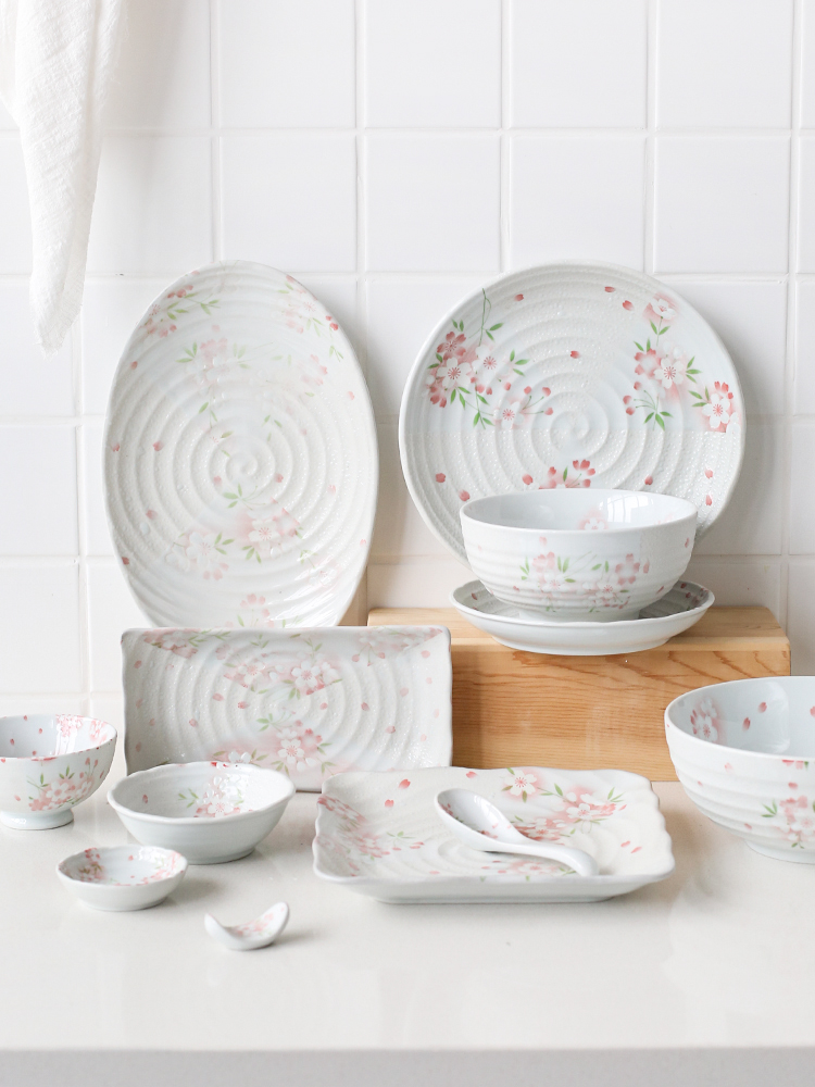 Island house in cherry, Japanese small pure and fresh and ceramic tableware plate household food dish to eat bowl bowl rainbow such use A - 66