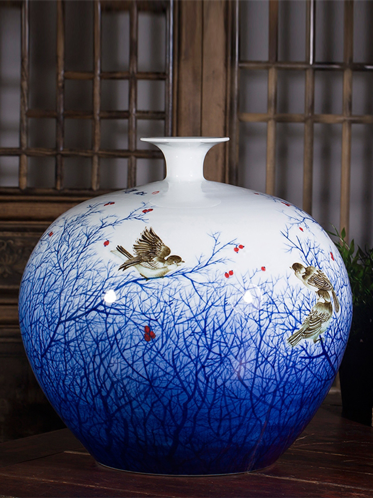 Jingdezhen ceramic vase sitting room place large hand draw archaize pomegranates of blue and white porcelain Chinese office decoration