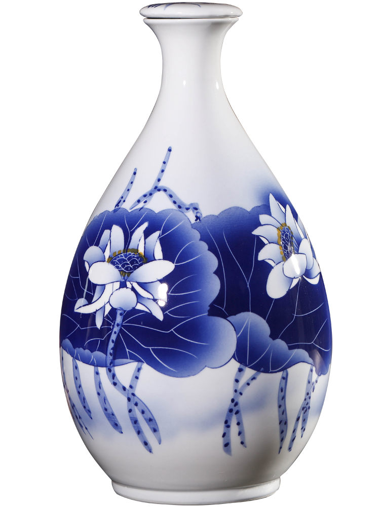 Jingdezhen ceramic bottle hand - made jars 3 jins 5 jins of blue and white porcelain decoration collection 10 jins wine mercifully it hip flask