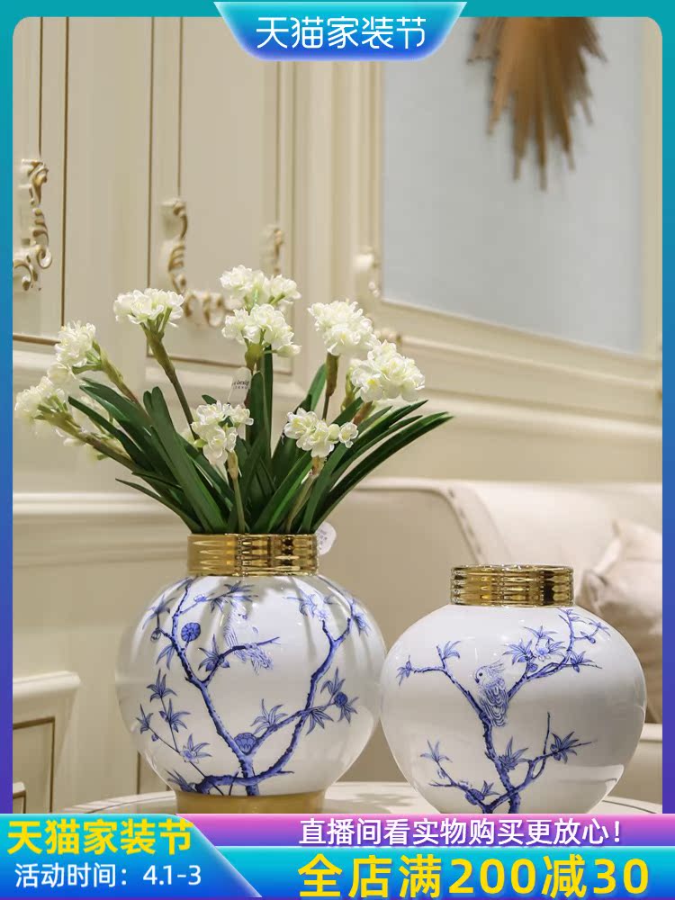 Jingdezhen ceramic porcelain simulation dried flower vase furnishing articles furnishing articles, the sitting room is the study of new Chinese style porch flower arranging decoration