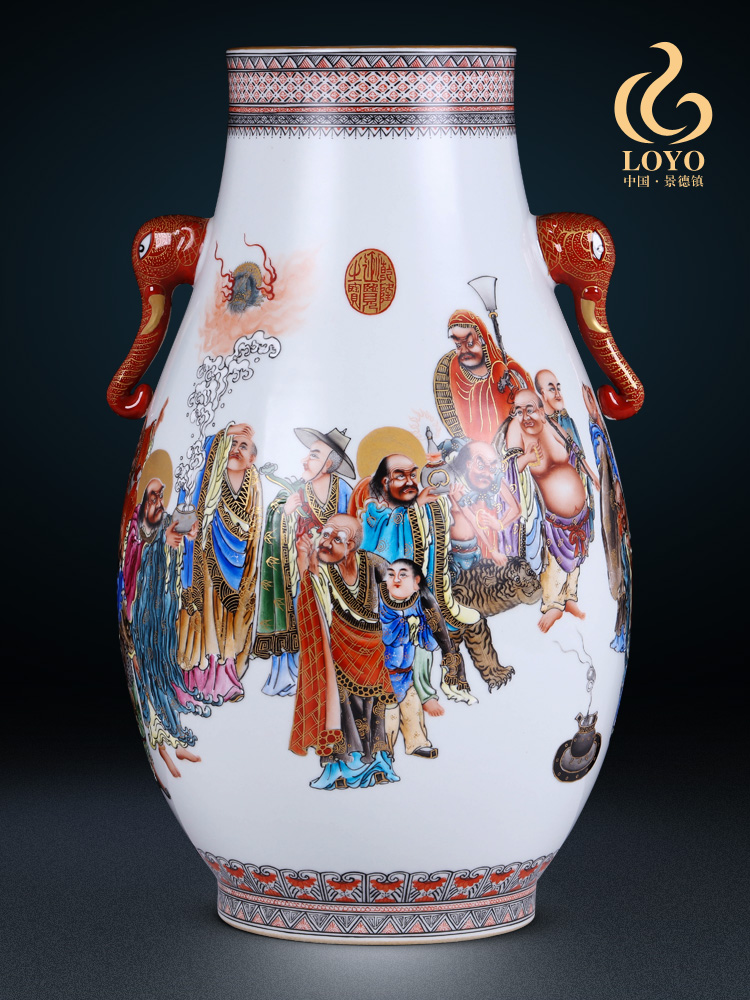 Jingdezhen ceramics furnishing articles imitation the qing qianlong pastel see colour like the ear 18 arhats statute of vase household ornaments