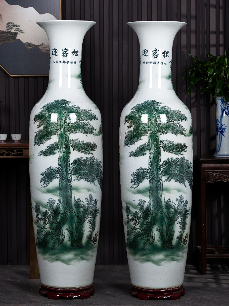 Blue and white porcelain of jingdezhen ceramics guest - the greeting pine of large vases, new Chinese style sitting room place large hotel opening