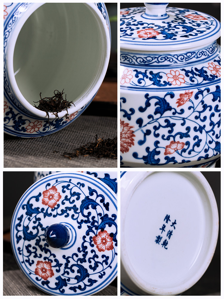 Son of jingdezhen ceramics POTS sealed storage tank with cover of blue and white porcelain tea pot of Chinese traditional medicine can household decorations