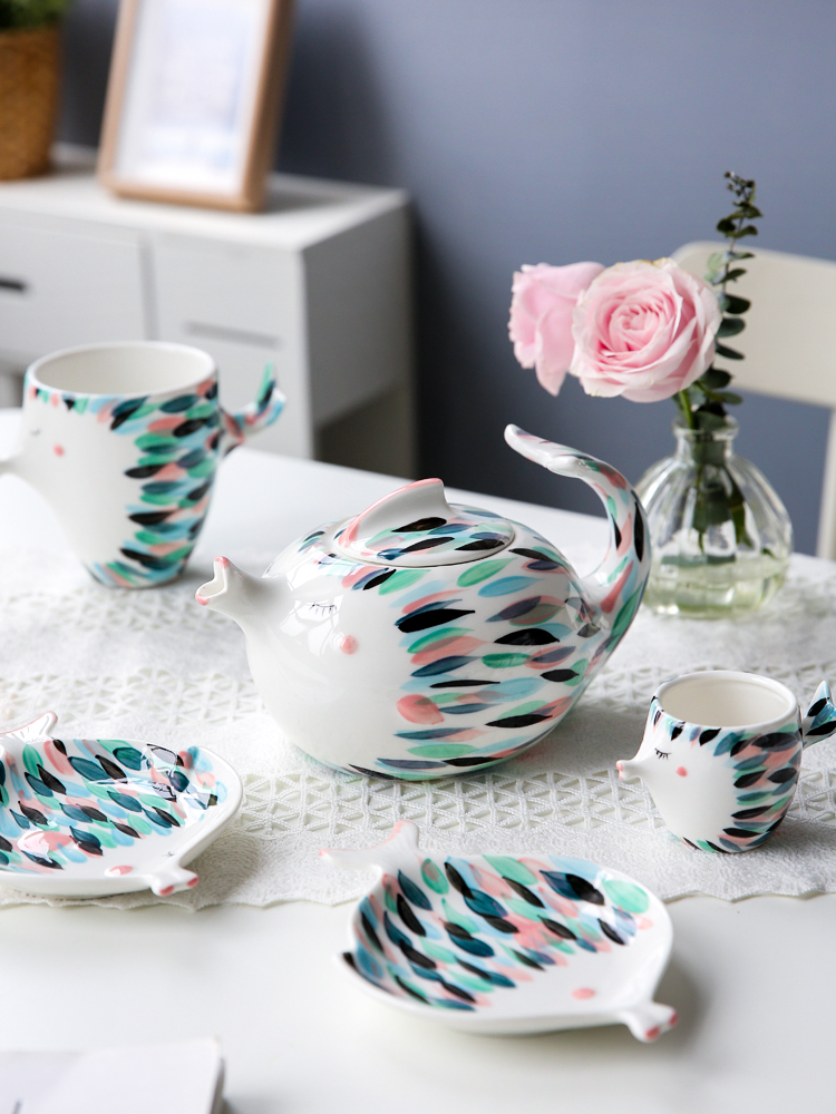Sichuan island house kiss fish, lovely ceramic teapot hand - made creative dishes keller cup tea set A - 27