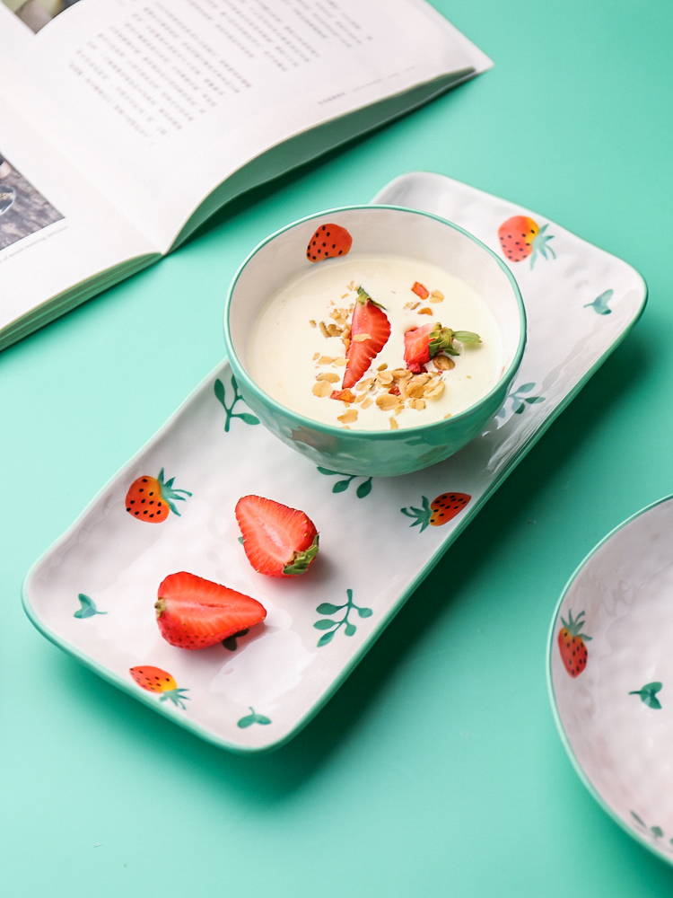 Sichuan island house small and pure and fresh strawberry tableware bowl dish dish dish household creative express girl heart ceramic bowl of rice bowls