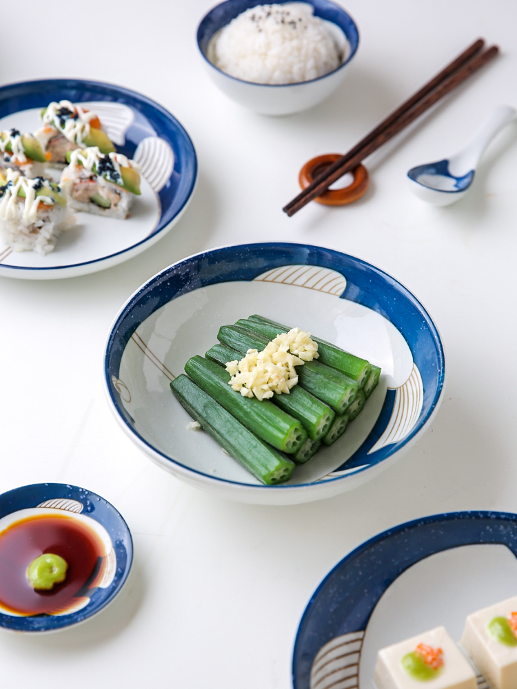 Island house in Japanese household ceramic tableware to eat noodles bowl of soup bowl creative new fish plate microwave oven