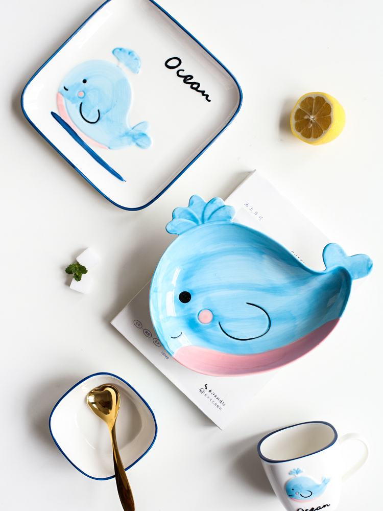 Sichuan island house, lovely children cartoon ceramic tableware plate frame plate baby children eat breakfast dishes cup