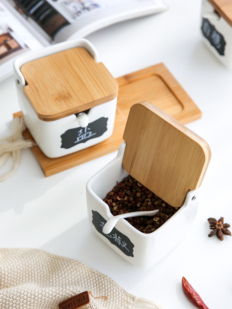 In northern sichuan ceramic seasoning sauce pot jar household kitchen salt shaker with the salt, sugar, monosodium glutamate seasoning box set