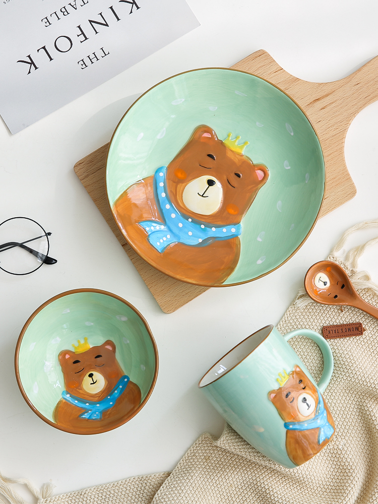 Island house express animals in creative ceramic tableware children cartoon baby food bowl bowl bowl dish breakfast tray