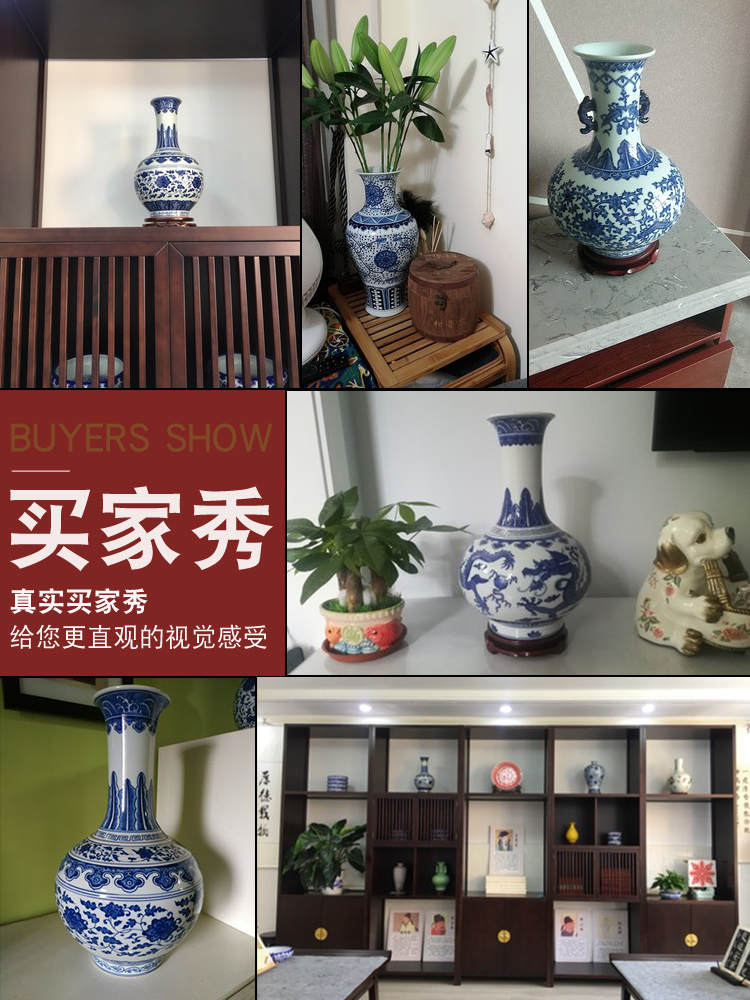 Jingdezhen ceramics hand - made antique blue and white porcelain vases, flower arrangement sitting room of Chinese style decorates household TV ark, furnishing articles