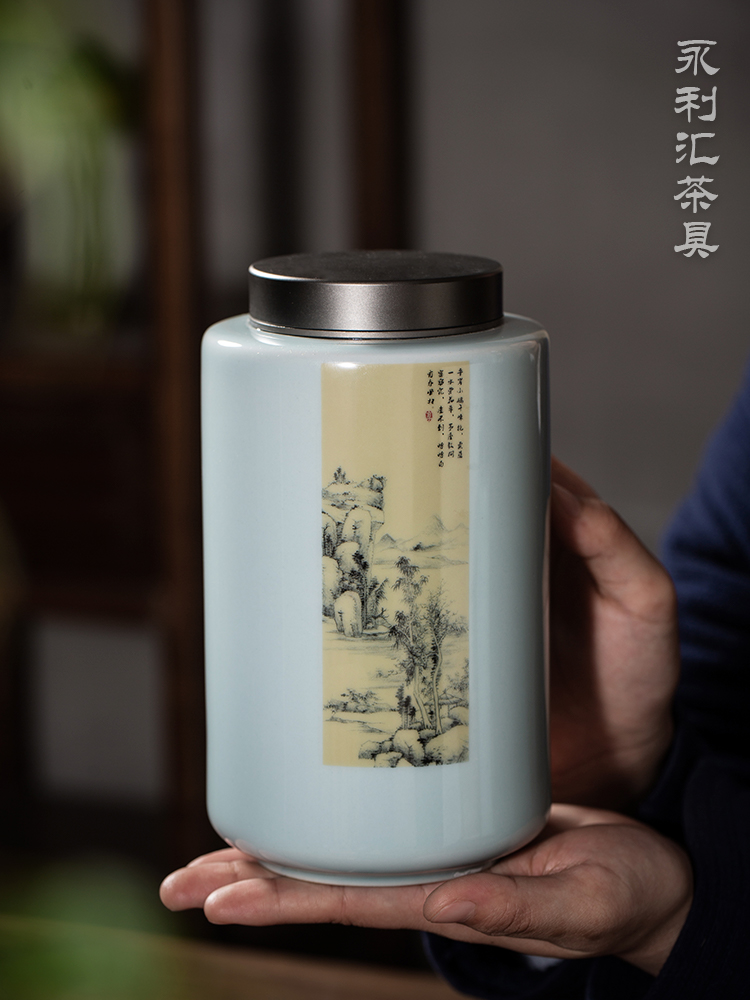 Jingdezhen ceramic tea pot second half archaize seal pot large blue and white porcelain is empty as cans of new Chinese style