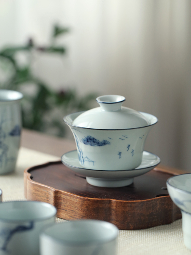 Ultimately responds to hand draw three to prevent hot tureen tea cups of jingdezhen blue and white manually large single kung fu tea tea bowl