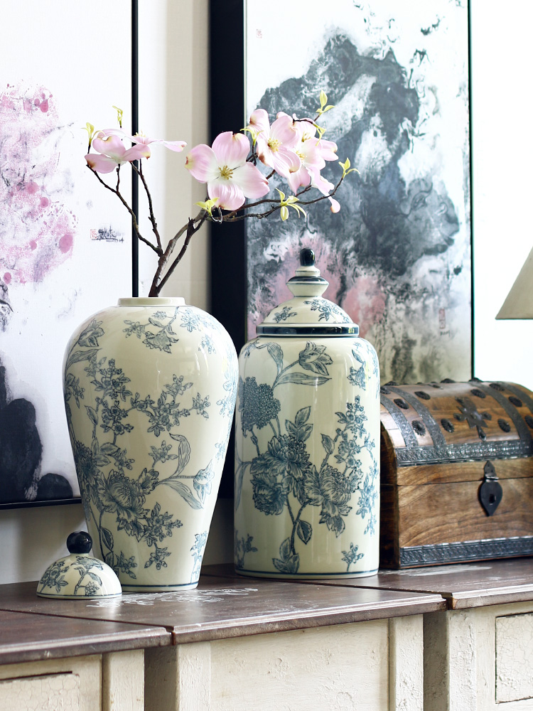 New Chinese style flower grain jingdezhen ceramic antique blue and white porcelain vases, flower arrangement sitting room place the clear soup WoGuo restoring ancient ways