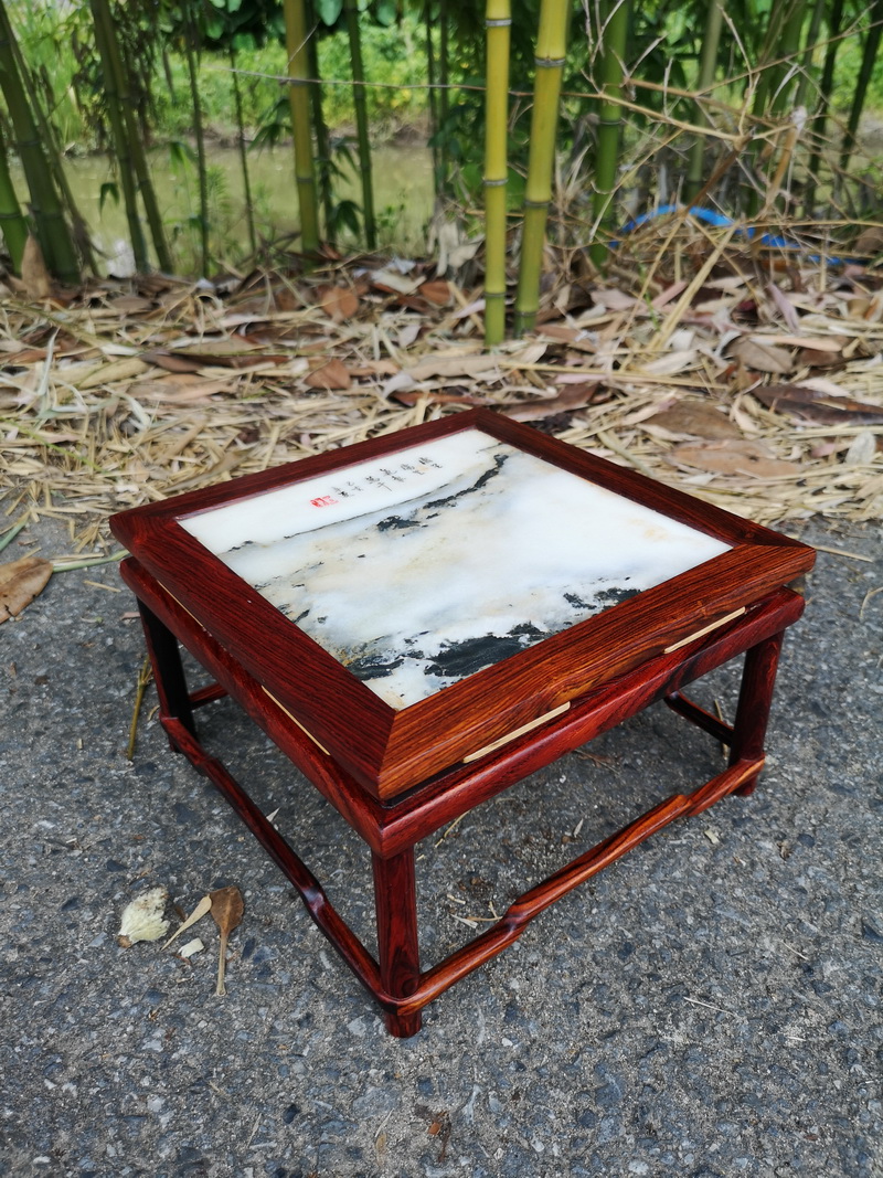 Red rosewood inlay marble party a mahogany base solid wood, a square wooden bonsai pot base base