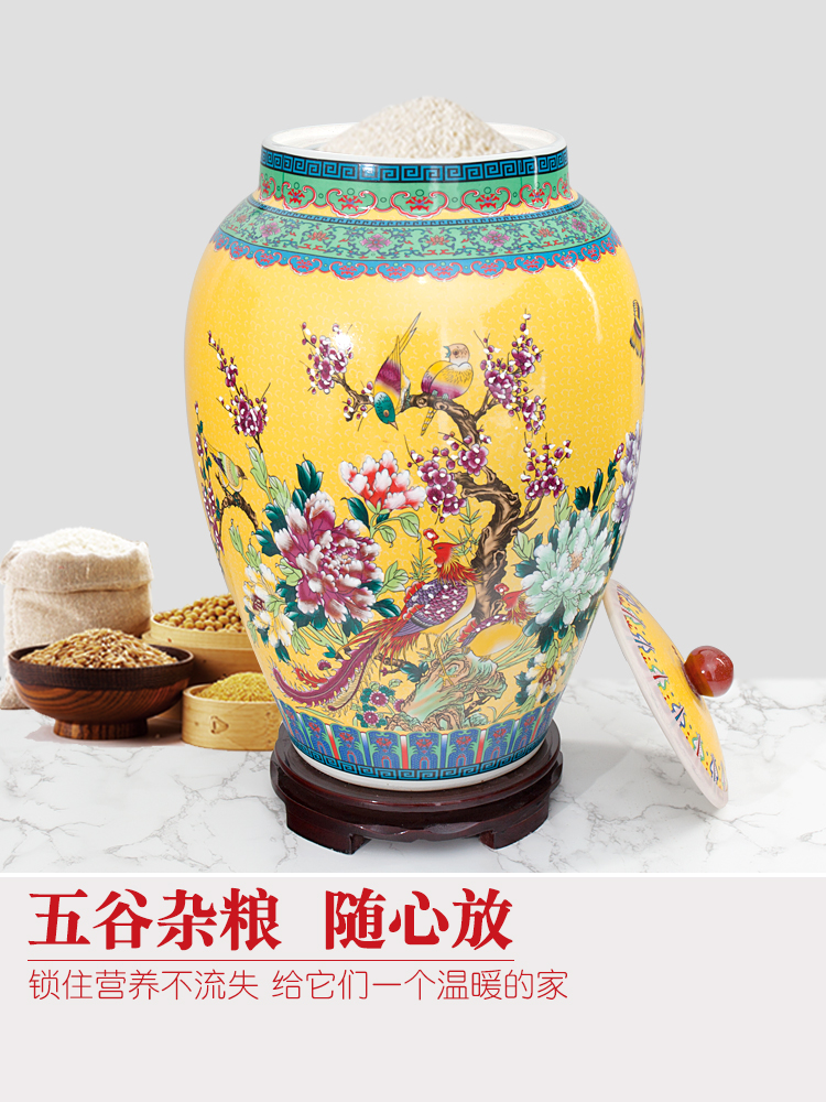 Jingdezhen ceramics with cover barrel ricer box store meter box 20 jins 30 jins of 50 kg sealed household moistureproof insect - resistant