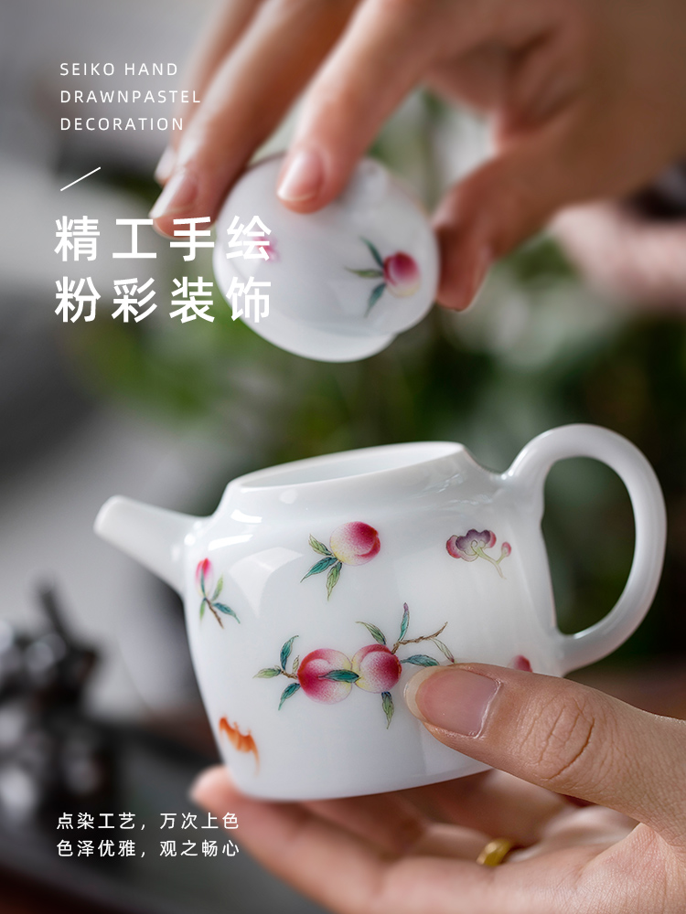 Prunus persica full tree house DengHu pure manual painting kung fu tea pot teapot jingdezhen small household ceramic tea set