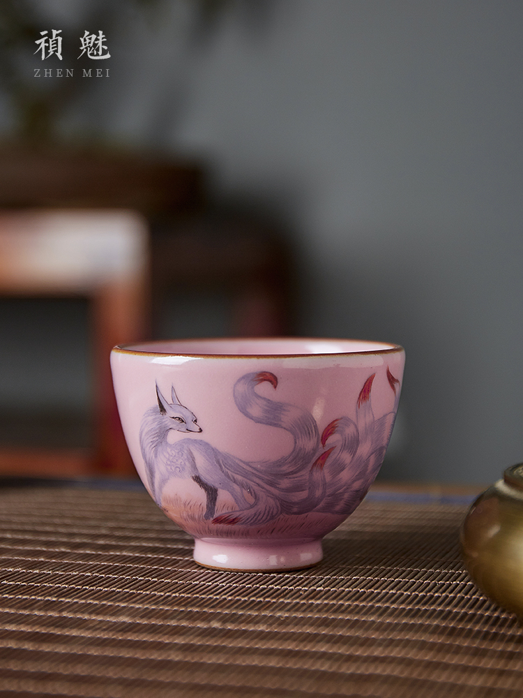 Shot incarnate the powder your up hand - made nine - tailed fox jingdezhen ceramic cups kung fu tea master sample tea cup cup single CPU