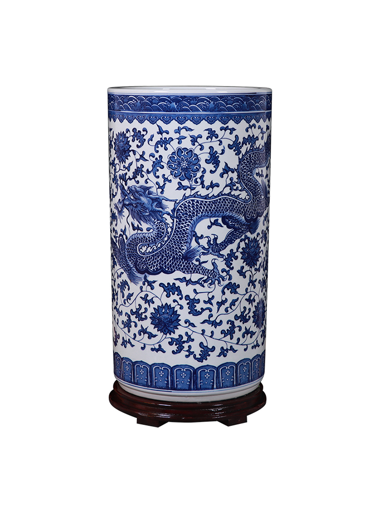 Jingdezhen ceramic vase hand - made of blue and white porcelain dragon quiver scroll painting and calligraphy cylinder large furnishing articles sitting room ground