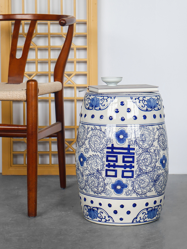 Hand - made classic elegant blue and white porcelain ceramic drum who Chinese archaize sitting room study hall what decorative furnishing articles