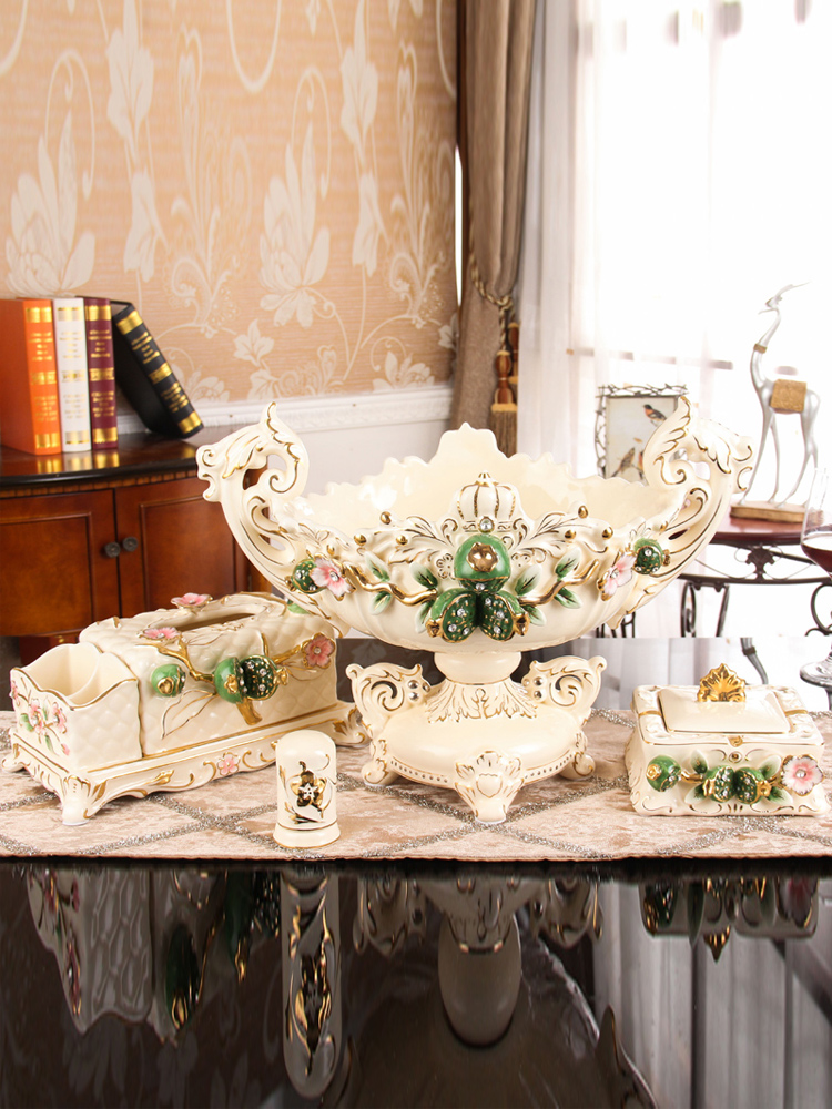Ou compote three - piece large household ceramic bowl suit creative furnishing articles European fruit bowl sitting room tea table