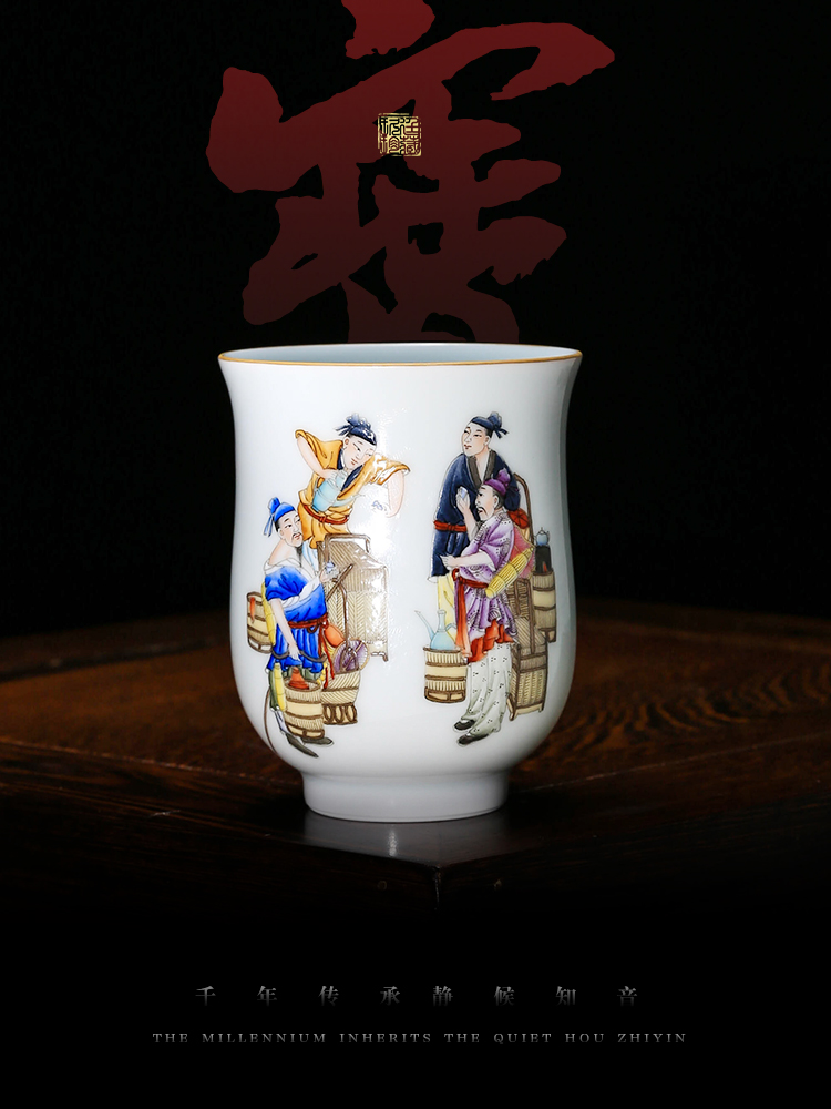 Nine at the jingdezhen ceramics kung fu tea set hand draw large bucket tea master cup single CPU manual colored enamel cups