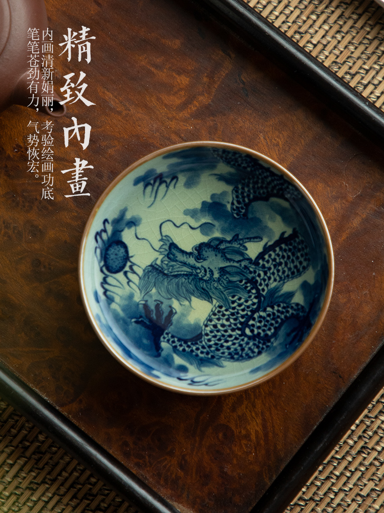 Blue and white made inside and outside the dragon landscape master cup of jingdezhen ceramic manual hand - made single CPU kung fu tea cup clay