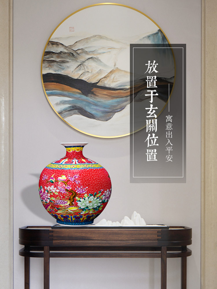 Jingdezhen ceramics enamel pomegranate flower vase furnishing articles sitting room of Chinese style household TV ark, flower arranging office decoration