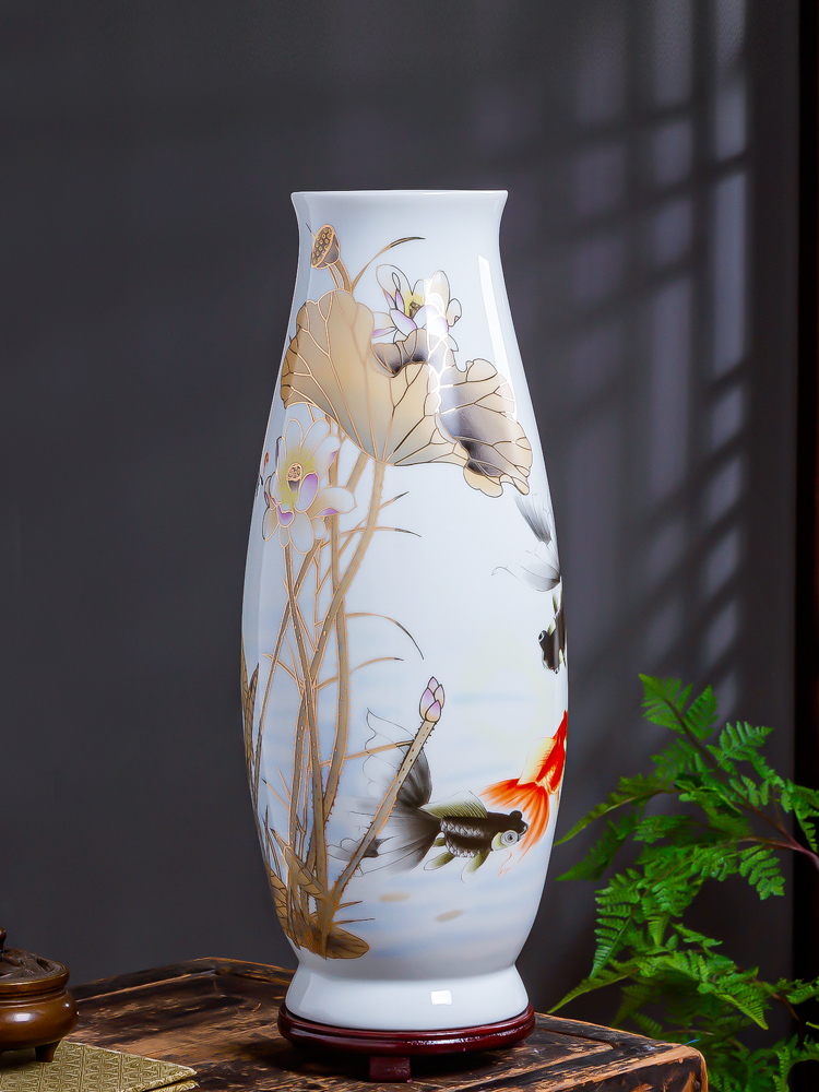 Jingdezhen ceramic hand - made big lucky bamboo vase high flower arranging the sitting room of Chinese style large porcelain dried flower adornment furnishing articles