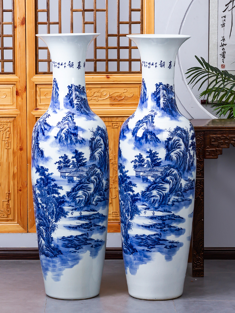 Jingdezhen ceramic shan ChunYun large blue and white porcelain vase furnishing articles to heavy home sitting room ground large hotel