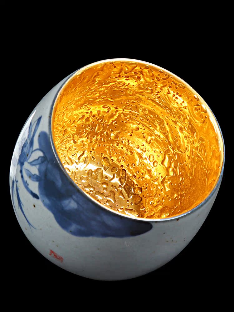 Hand made ink cup ceramic personal tea sample tea cup with fine gold, 24 k gold master cup single cup size